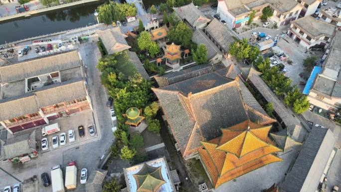 济宁东大寺寺庙城市古建筑航拍实拍