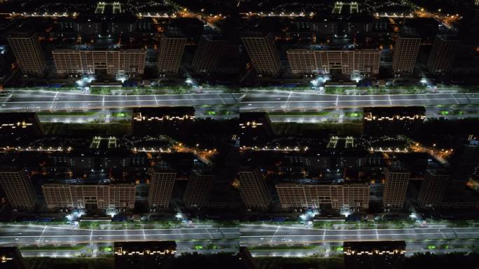 济宁高架桥城市夜景车流航拍实拍