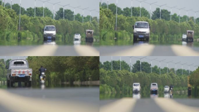 汽车行驶在夏天有热浪的公路上 4k