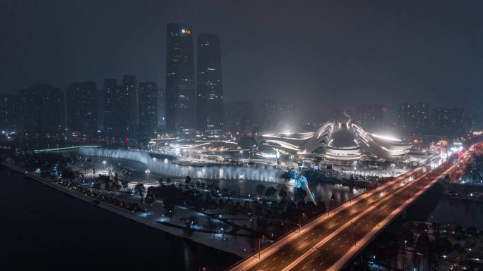 长沙冬天夜景雪景大雪纷飞冬季下雪【精品】