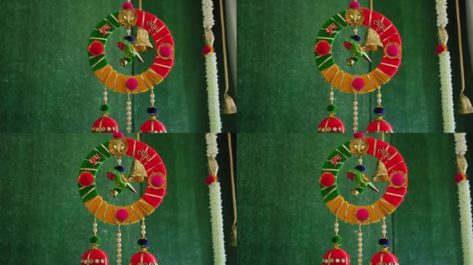 近距离拍摄印度印度教婚礼的传统装饰元素