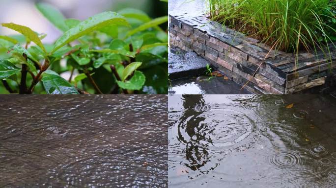 城市马路道路下暴雨下雨天雨水雨滴大自然风