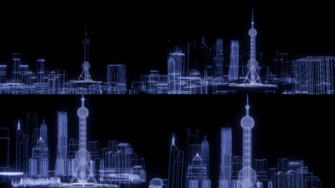上海东方明珠塔城市科技感线条生成动画