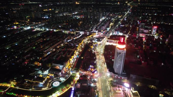 济宁夜景城市建筑航拍实拍