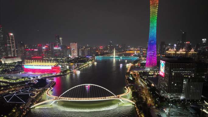 广州夜晚夜景航拍延时市区城市风景风光广东