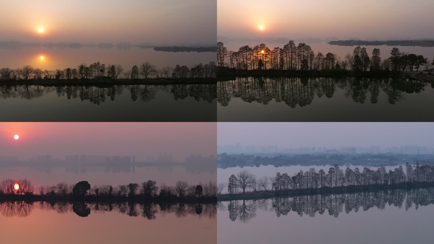 武汉江夏汤逊湖日落夕阳湖中小路绝美风景