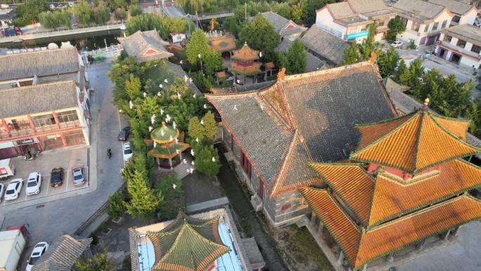 济宁东大寺寺庙城市古建筑航拍实拍