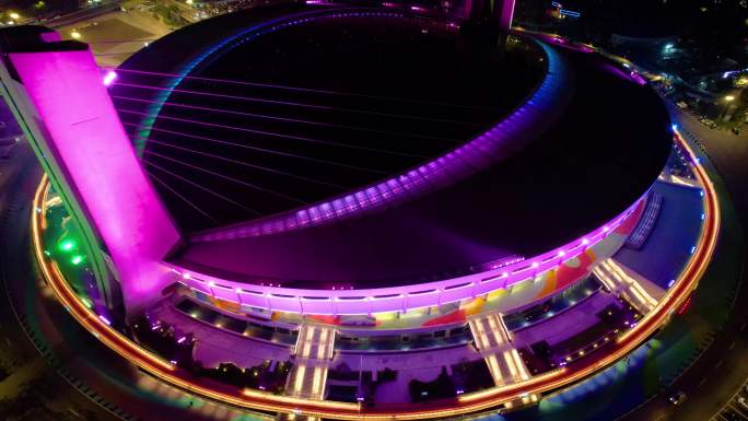 杭州黄龙体育中心体育场夜景视频素材9