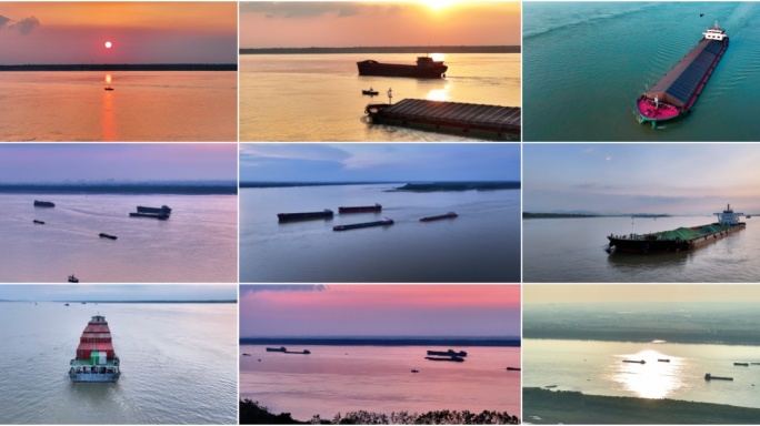 逆光夕阳 货轮集装箱物流 海上启航