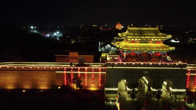 台儿庄古城城市建筑夜景航拍实拍