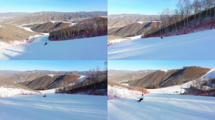 新人滑雪下陡坡 单板八字刻划