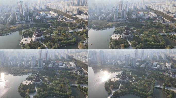 济宁南池公园城市建筑航拍实拍