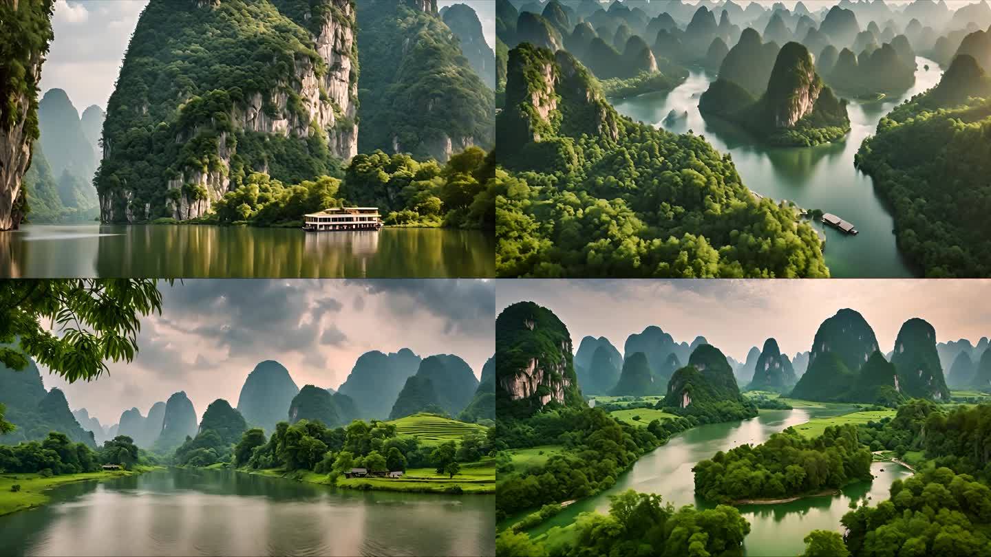 桂林 风景名胜 青山绿水 航拍中国