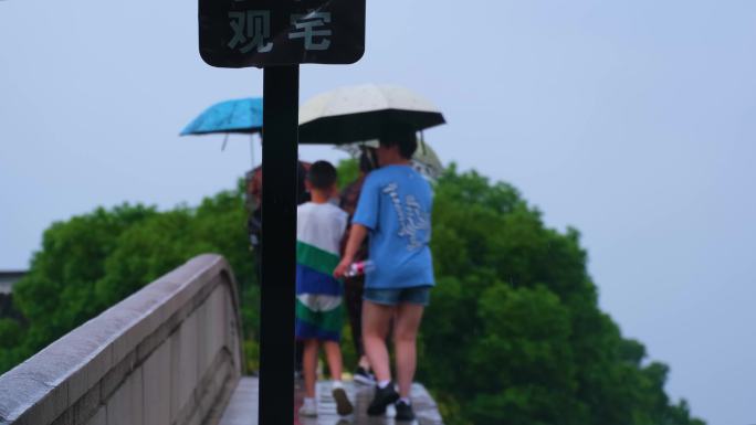江苏苏州姑苏寒山寺江南水乡下雨季游客风景