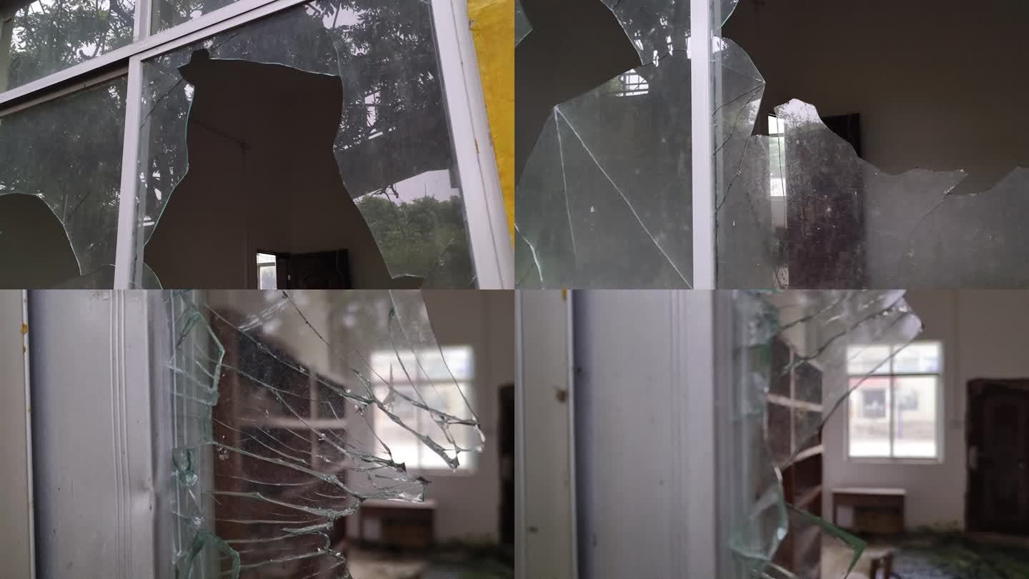 窗子玻璃碎了房子窗户玻璃破碎击碎击穿玻璃