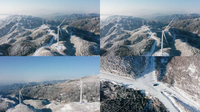冬季白雪覆盖的风力发电场-广西桂林资源县