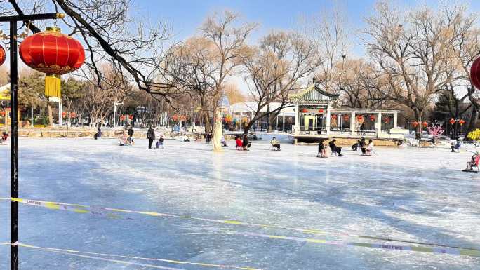 滑冰场视频场地场景4k东北滑冰车高清