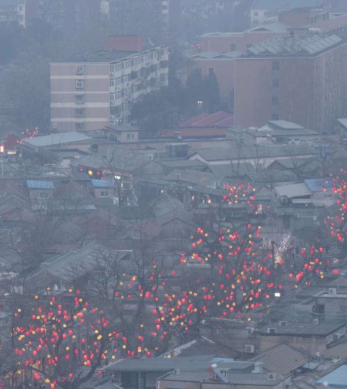 北京模式口大街红灯笼日转夜延时摄影竖向