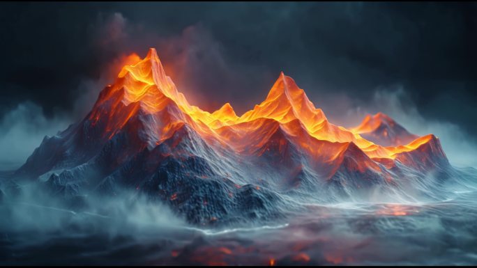 山 火山 云 风格化