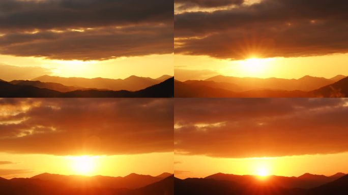 乡村山峰黄昏阳光夕阳云层晚霞移动丁达尔光
