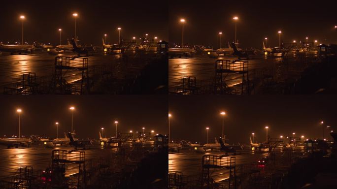 夜色下的重庆江北机场停机坪