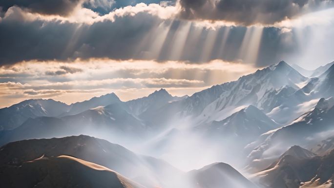 震撼唯美雪山 日出金光