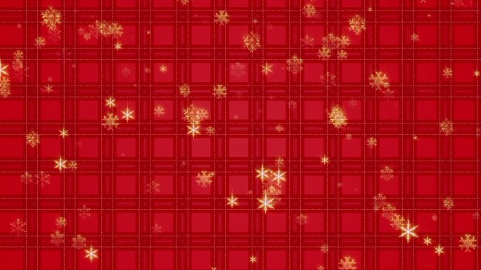 圣诞背景与雪花落在红色方格图案