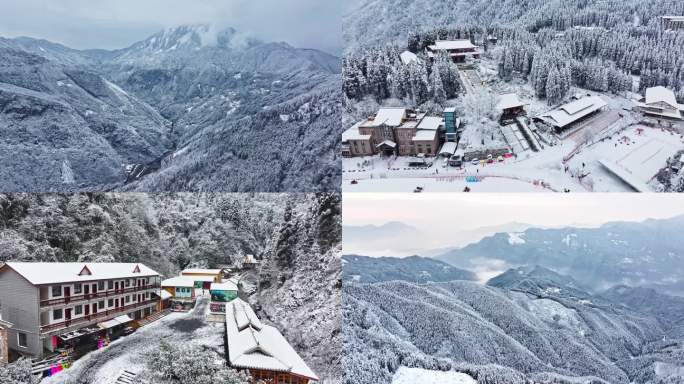 下雪山区下雪雪中森林雪里村庄雪里森林道路