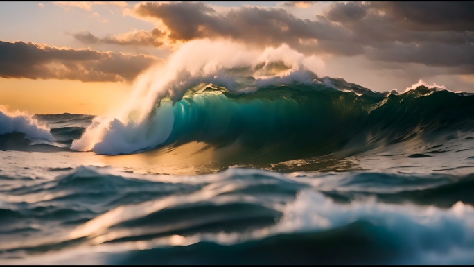 海洋巨浪-日落-海浪