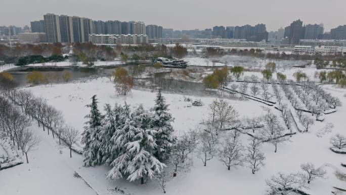 郑州雪景城市大景地标建筑