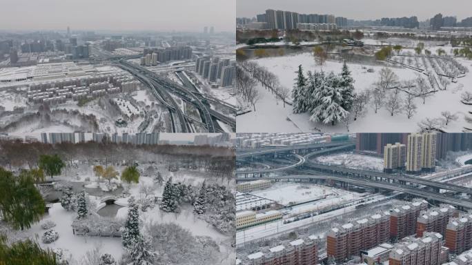 郑州雪景城市大景地标建筑