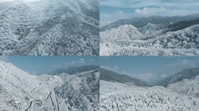 大好河山南北分水岭冷空气雪景长版航拍素材