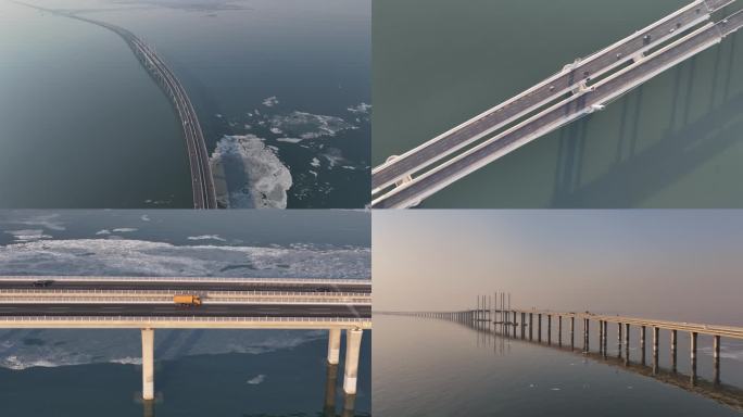 【4K】青岛胶州湾大桥冰封海面航拍合集