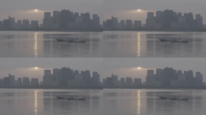 江边夕阳小船空镜