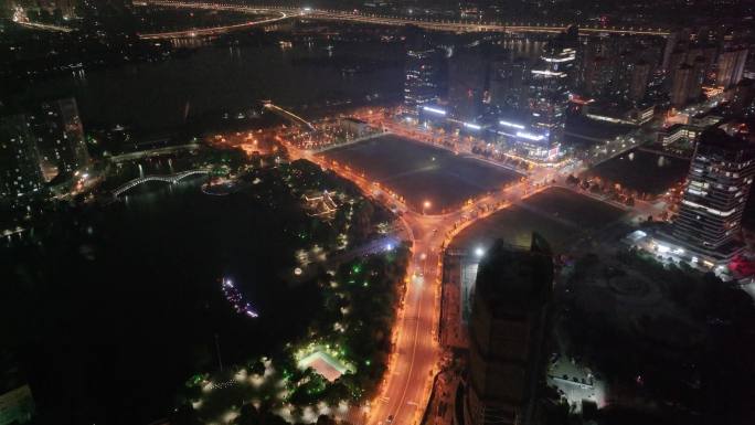 浙江绍兴世茂天际中心高楼大厦夜晚夜景航拍