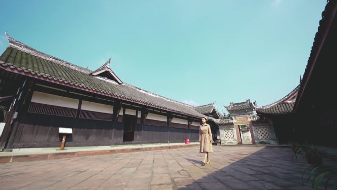 成都历史文物古建筑陈家桅杆美女观赏旅游