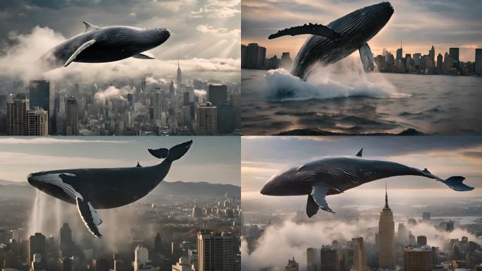 鲸落 鲸鱼漂浮城市上空