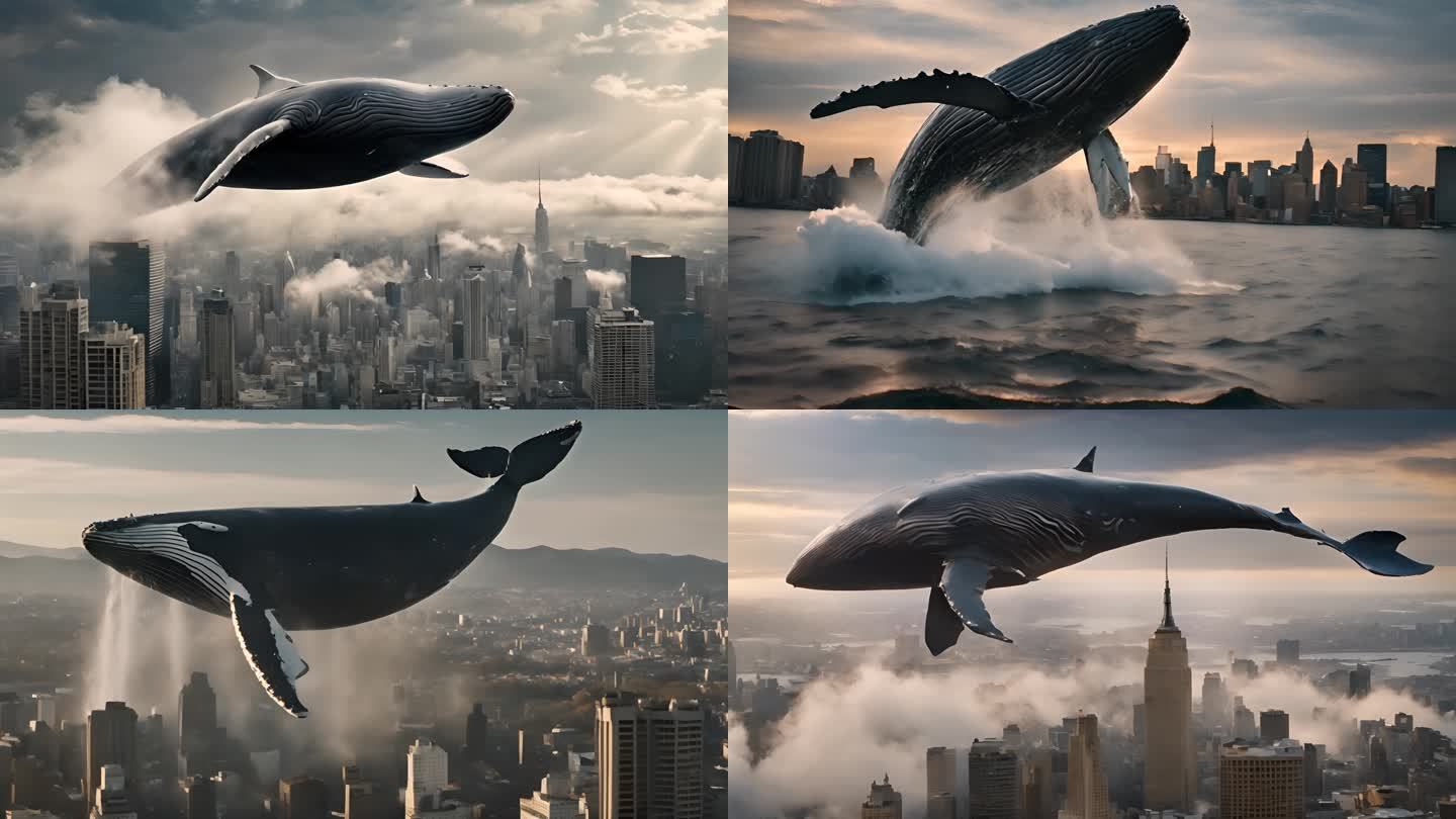 鲸落 鲸鱼漂浮城市上空