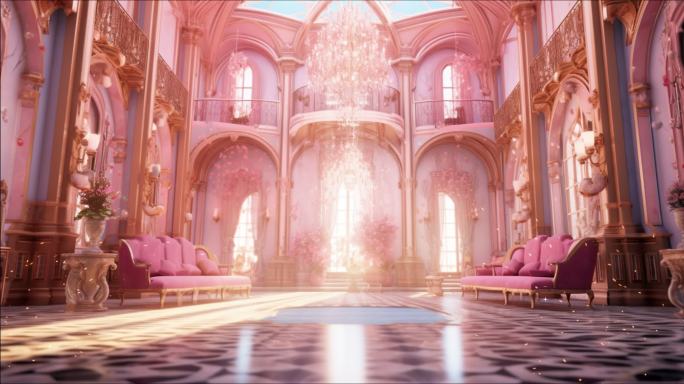 唯美梦幻 粉色欧洲城堡宫殿循环背景