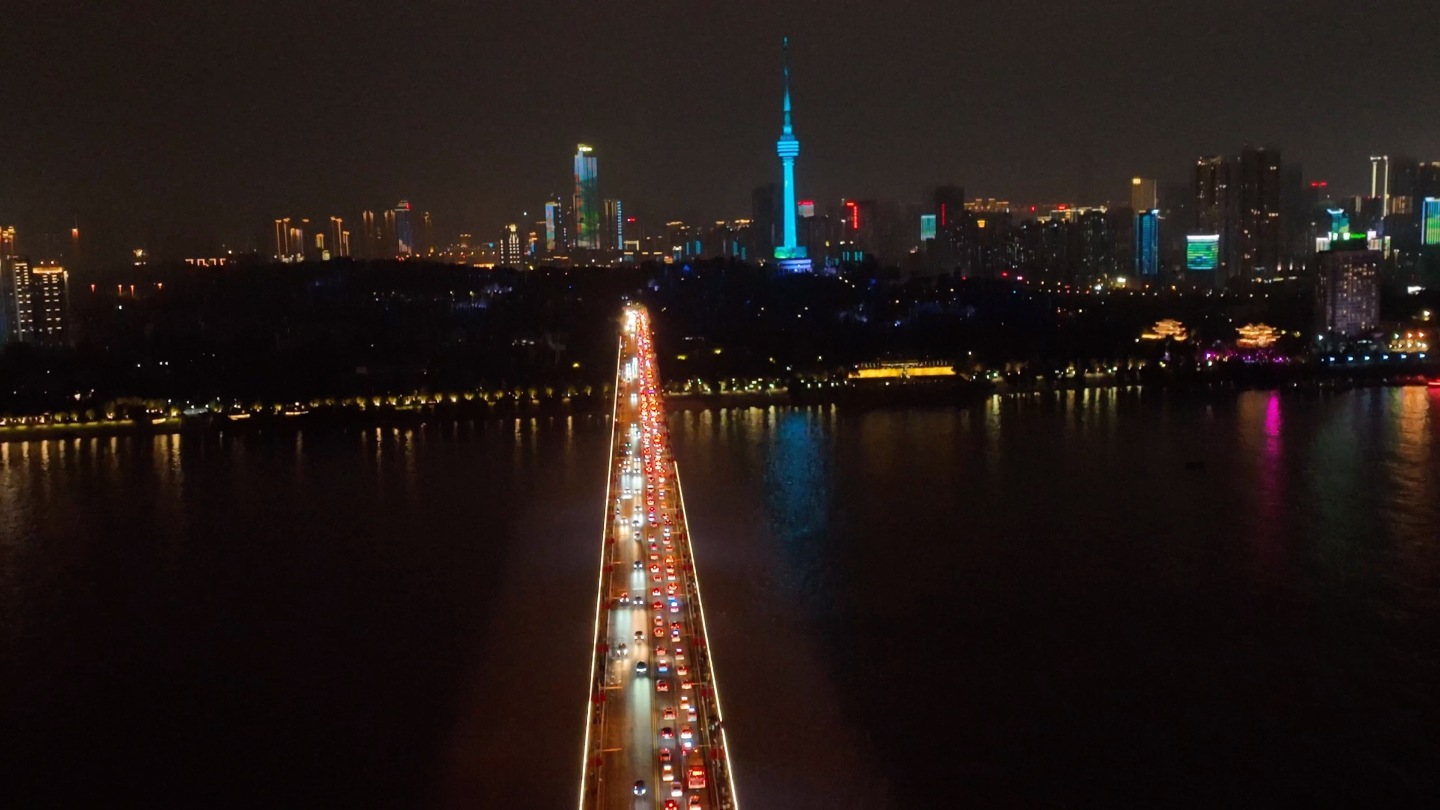 武汉长江大桥航拍夜景