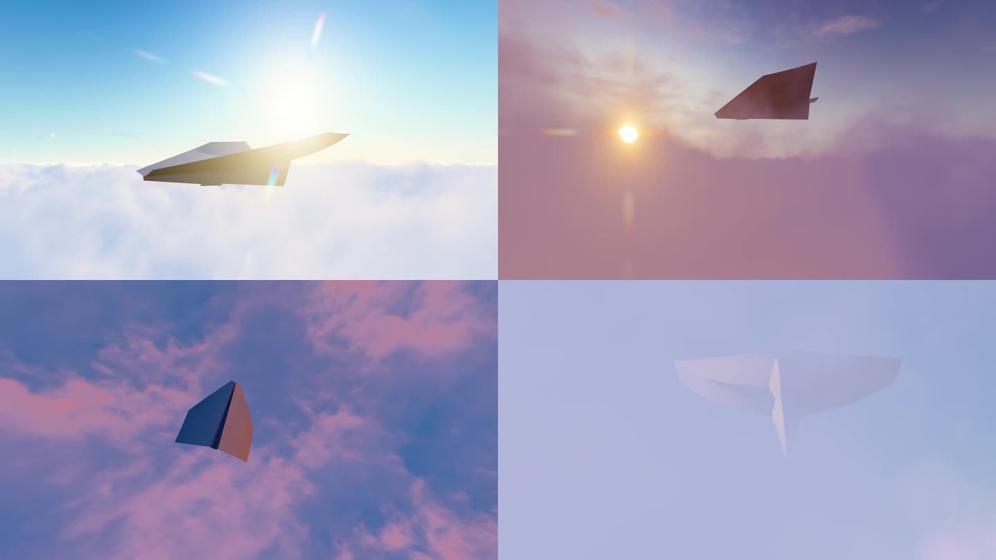 纸飞机穿越云层和迷雾飞向天空视频