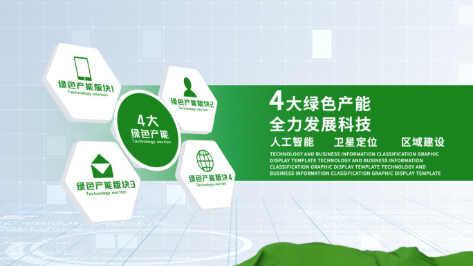 无插件-4大简洁干净绿色科技信息分类AE