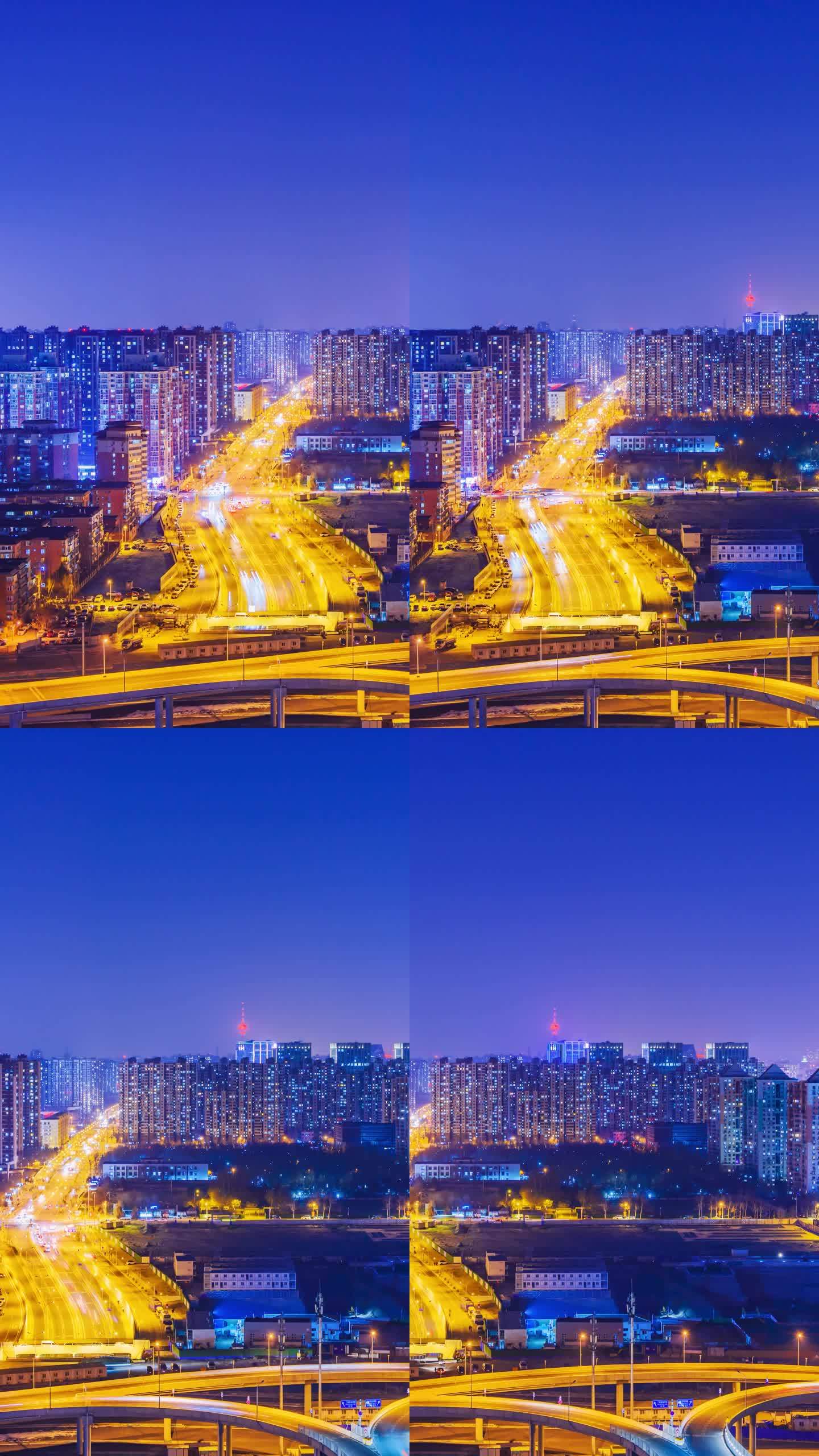 北京中央电视塔城市建筑车流夜景延时