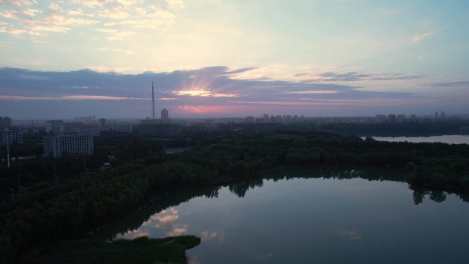 宁夏中卫市区日出朝霞航拍4k