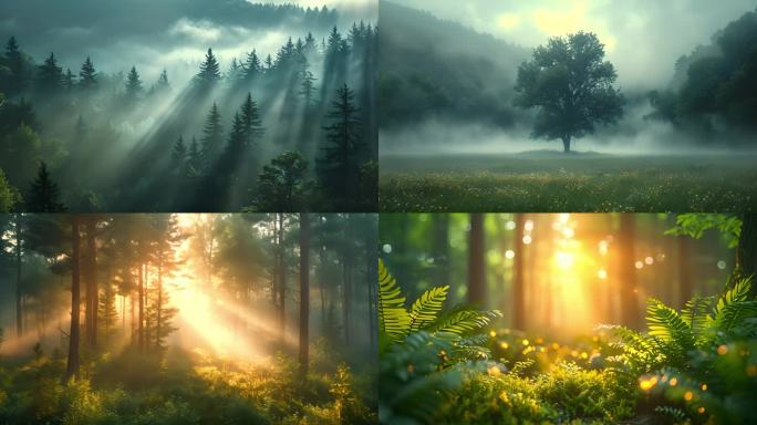 大自然森林清晨阳光 森林自然生态