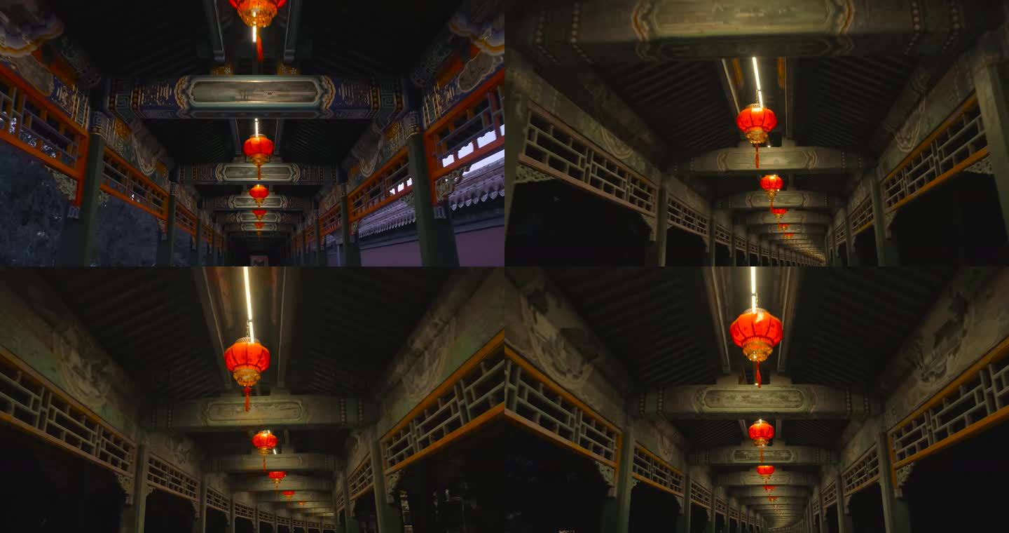 北京颐和园佛香阁下长廊春节红灯笼