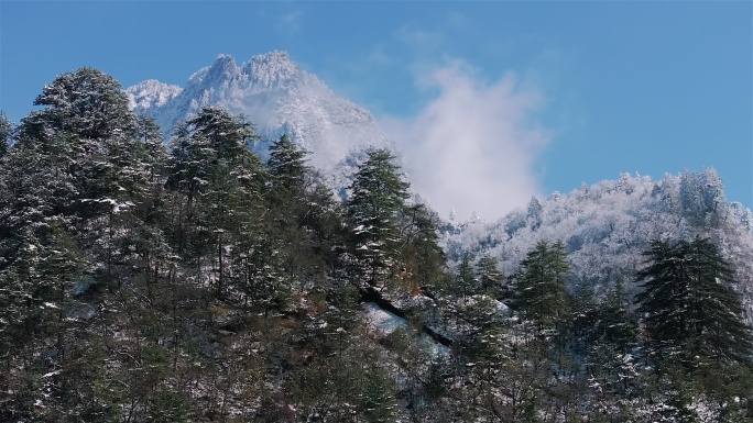 冬季刚下完雪后的雪山景象