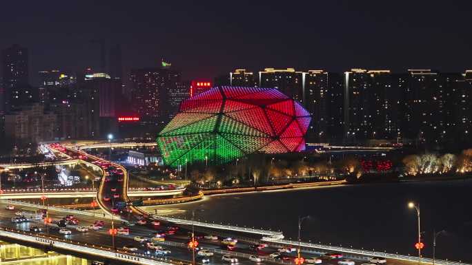 航拍中国辽宁沈阳夜晚夜景