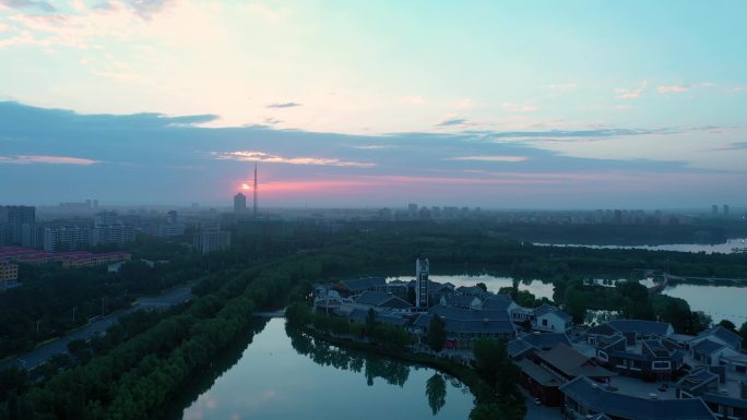 宁夏中卫市区日出日落朝霞航拍4k