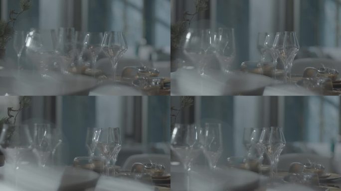 餐厅餐桌玻璃杯高脚杯旋转透亮效果